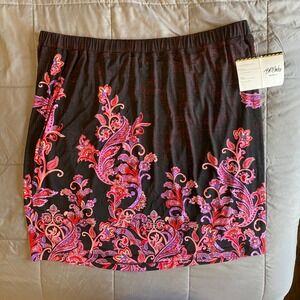 NWT Bob Mackie 3X Wearable Art Lined Knee Skirt Paisley Floral Pink Elastic Plus